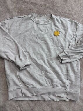 aerie Light Gray Crewneck Sweatshirt with Yellow Patch